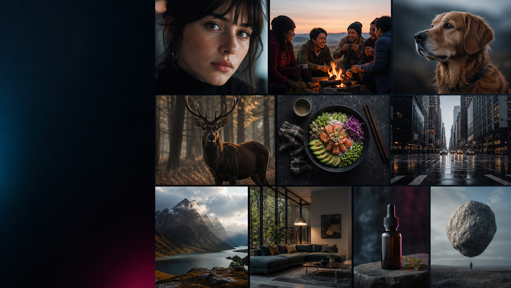 A collection of portraits, animals, objects, and scenes